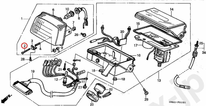 Винт крепления фары Honda Gyro UP TA01 (33103-KF0-670) оригинал
