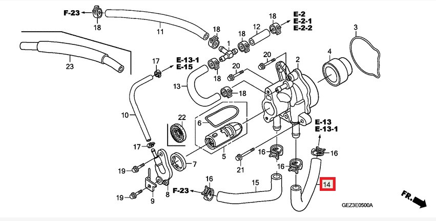 Патрубок помпы Honda AF55, AF56, AF57, AF58 (19501-GET-000) оригинал