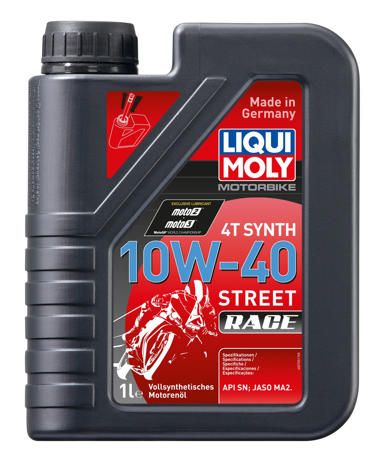 Синтетическое моторное масло для 4-тактных мотоциклов LIQUI MOLY Motorbike 4T Synth Street Race 10W-40 (1 л.)