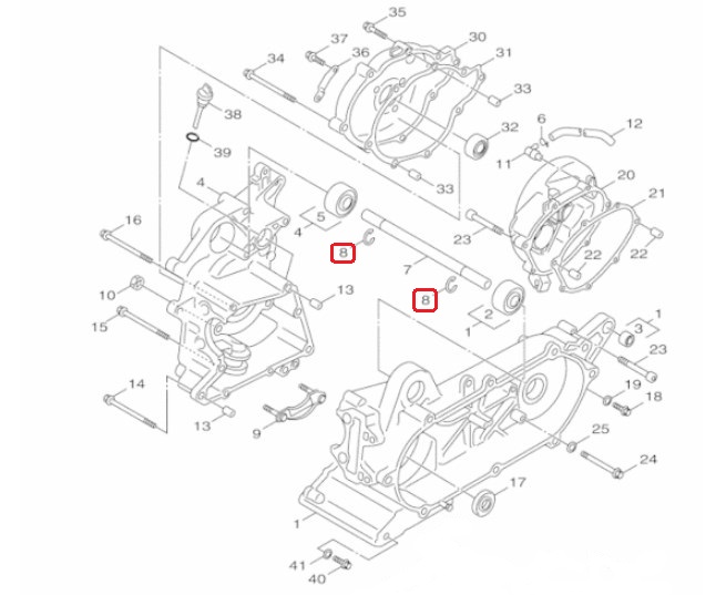 Стопорное кольцо оси крепления двигателя Yamaha Gear UA06J (99009-17400; 93410-17X00) оригинал