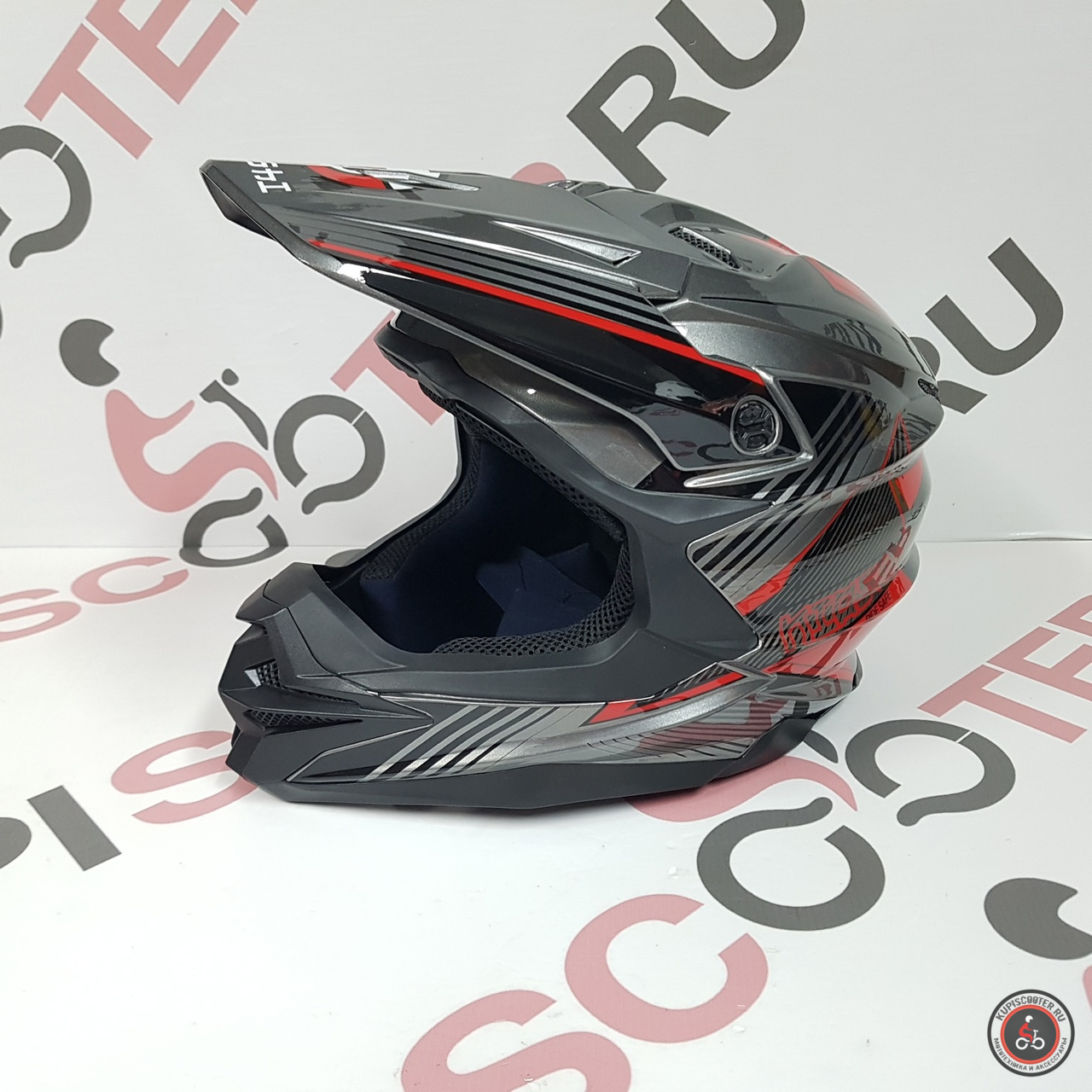 Шлем KIOSHI Holeshot 801 кроссовый (Серый/ красный, XL, 304171-24)